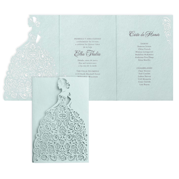 Exquisite Ball Gown in Blue Quinceanera Invitation