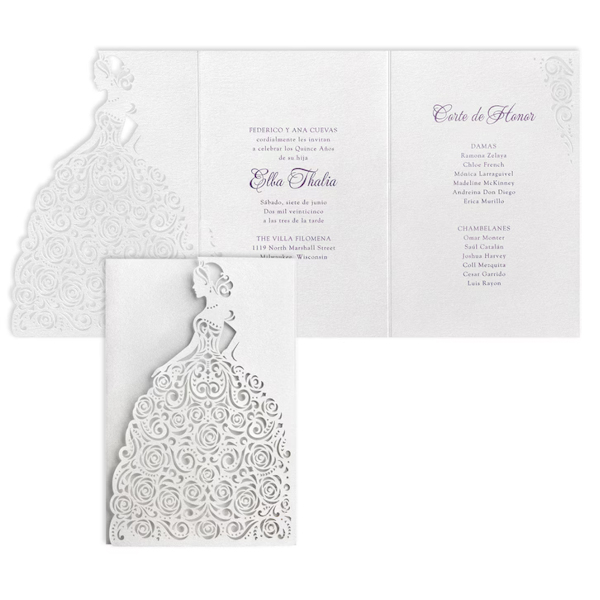 Exquisite Ball Gown in Pearl Quinceanera Invitation