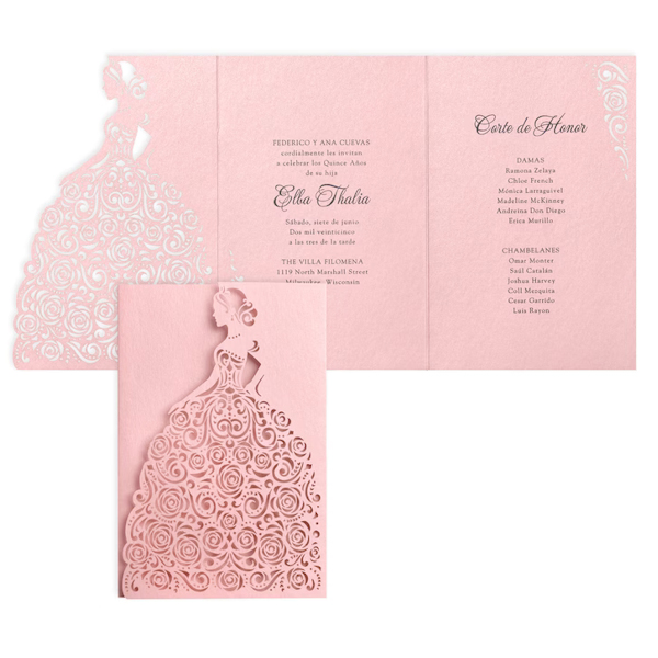 Exquisite Ball Gown in Pink Quinceanera Invitation